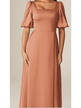AW BRIDAL 4 S Raw Sienna Copper Etta Satin Bridesmaid Party Maxi Dress NEW 0B12